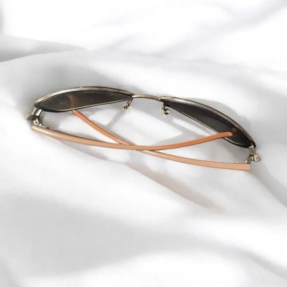 Vintage Round 70s Brown Sunglasses Oval Plastic Metal Aviator